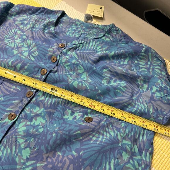 Las Manos Handwovens Women Large Cotton Button Front Rayon Green Blue New - Picture 11 of 12
